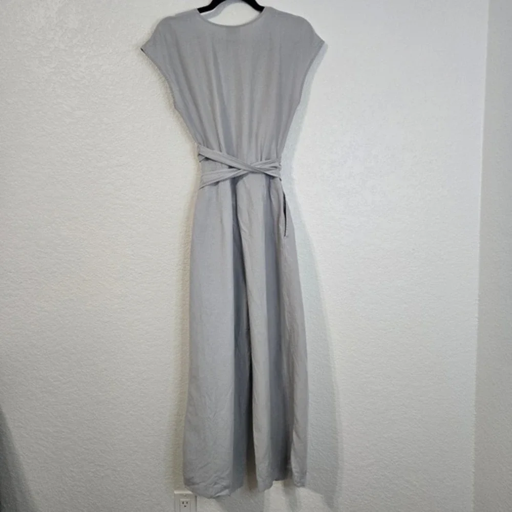 Aritzia‎ Wilfred 2 Brax Grey V Neck Wrap Wide Leg Jumpsuit Cap Sleeve